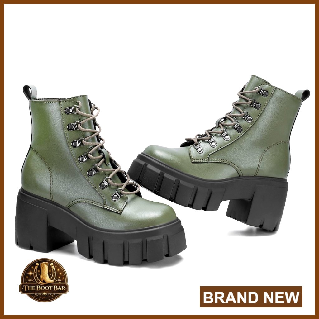 Chunky Platform Combat Boots Lace Up Side Zipper Ankle Booties Lightweight